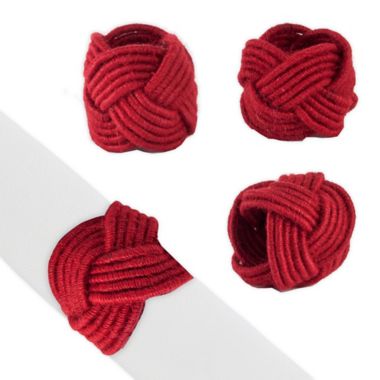 Saro Lifestyle Braided Jute Napkin Rings in Red (Set of 4). View a larger version of this product image.