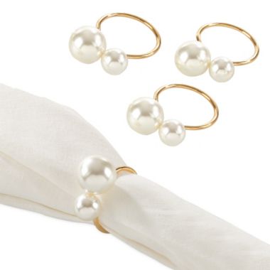 Saro Lifestyle Pearl Napkin Rings in Gold (Set of 4). View a larger version of this product image.