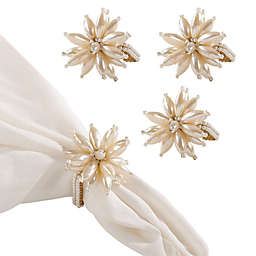 Saro Lifestyle Pearl Flower Napkin Rings in Ivory (Set of 4)