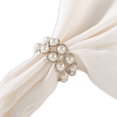 Saro Lifestyle Pearl Beaded Napkin Rings in Ivory (Set of 4). View a larger version of this product image.