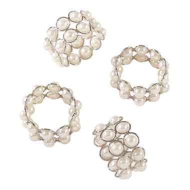 Saro Lifestyle Pearl Beaded Napkin Rings in Ivory (Set of 4). View a larger version of this product image.