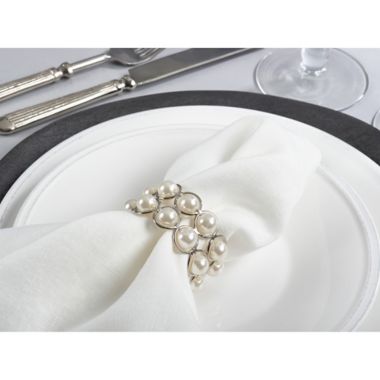 Saro Lifestyle Pearl Beaded Napkin Rings in Ivory (Set of 4). View a larger version of this product image.