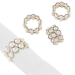 Saro Lifestyle Pearl Beaded Napkin Rings in Ivory (Set of 4)