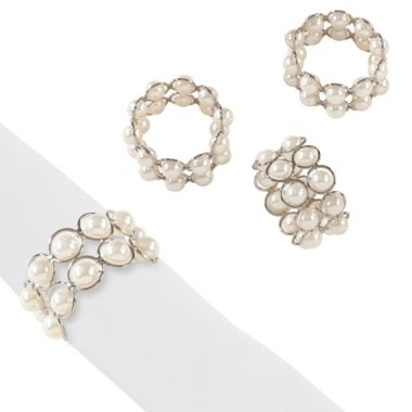 Saro Lifestyle Pearl Beaded Napkin Rings in Ivory (Set of 4). View a larger version of this product image.