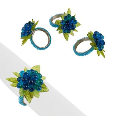Saro Lifestyle Flower and Leaves Beaded Napkin Rings in Aqua (Set of 4). View a larger version of this product image.