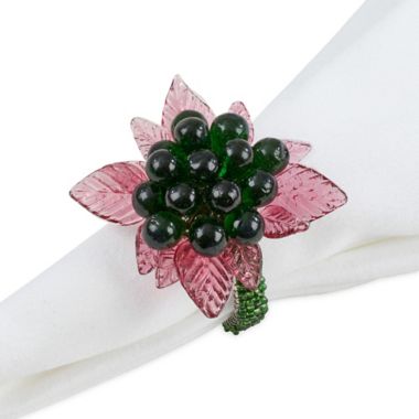 Saro Lifestyle Flower and Leaves Beaded Napkin Rings (Set of 4). View a larger version of this product image.