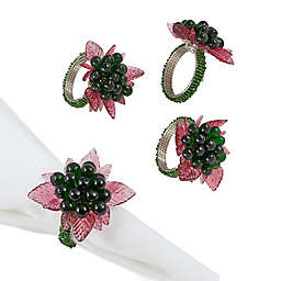 Saro Lifestyle Flower and Leaves Beaded Napkin Rings (Set of 4)