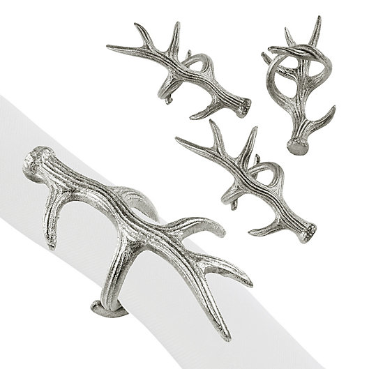 Alternate image 1 for Saro Lifestyle Antler Napkin Rings in Silver (Set of 4)