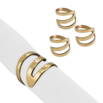 Saro Lifestyle Metal Napkin Rings With Zig Zag Design, Gold, (Set of 4 pcs)