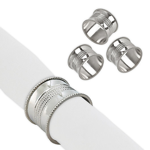 Alternate image 1 for Saro Lifestyle Dotted Napkin Rings in Silver (Set of 4)