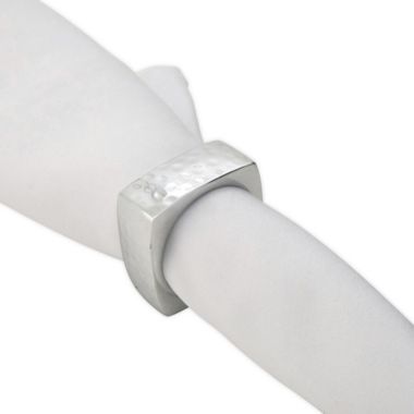 Saro Lifestyle Square Hammered Napkin Rings in Silver (Set of 4). View a larger version of this product image.