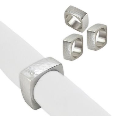 Saro Lifestyle Square Hammered Napkin Rings in Silver (Set of 4). View a larger version of this product image.