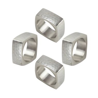 Saro Lifestyle Square Hammered Napkin Rings in Silver (Set of 4). View a larger version of this product image.