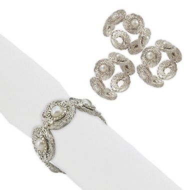 Saro Lifestyle Pearl Bead Napkin Rings in Silver (Set of 4). View a larger version of this product image.