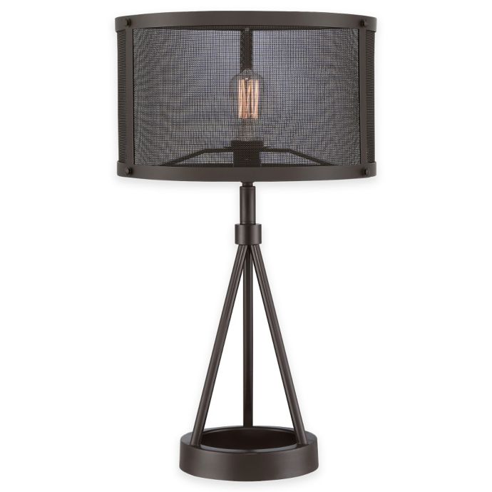 Quoizel Union Station Table Lamp In Western Bronze With Metal Mesh Shade