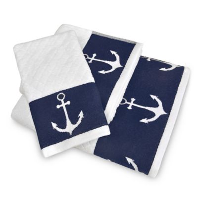 navy blue and white towels