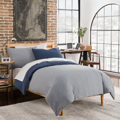 League Reversible Duvet Cover Set In Navy Grey Bed Bath Beyond