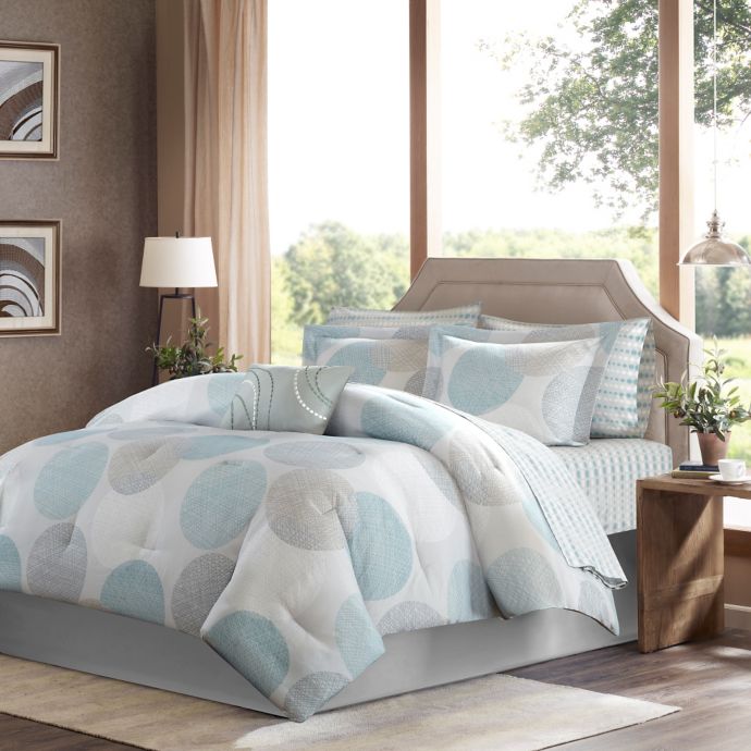 Madison Park Essentials Knowles 9 Piece Comforter Set In Aqua