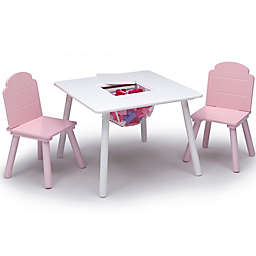 Delta Children Finn 3-Piece Table and Chair Set with Storage in White/Pink