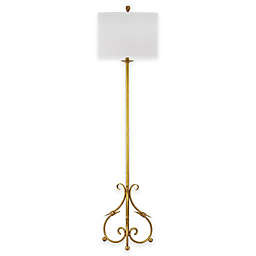 Safavieh Elisa Baroque Floor Lamp in Antique Gold with Cotton Shade