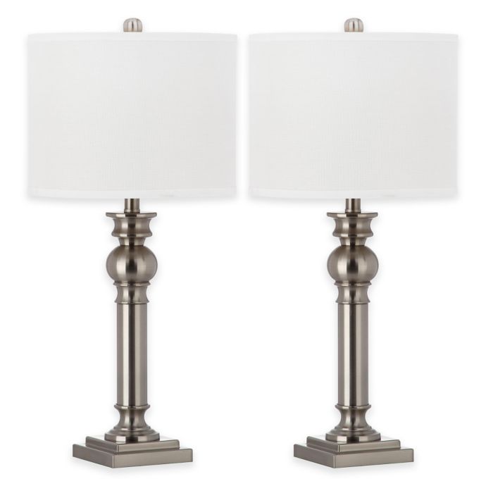 Safavieh Argos Table Lamps In Nickel With Cotton Shades Set Of 2