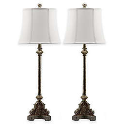 Safavieh Rimini Table Lamps in Antique Silver with Cotton Shade (Set of 2)