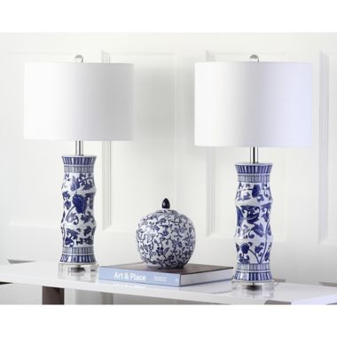 blue and silver table lamps