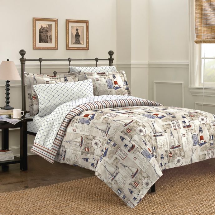 Free Spirit Cape Cod 5 7 Piece Reversible Comforter Set In Blue