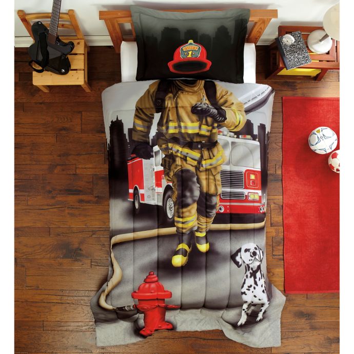 Dream Big Fire Fighter 2 Piece Reversible Twin Comforter Set In