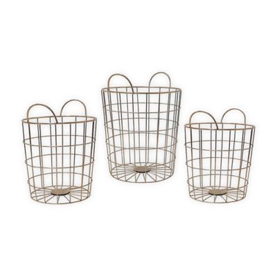 A&amp;B Home 3-Piece Tall Round Wire Baskets with Handles Set in Bronze