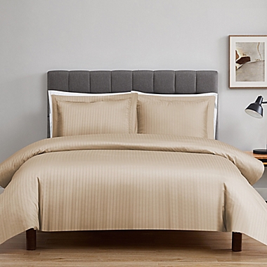 Nestwell&trade; Pima Cotton Striped 3-Piece Full/Queen Duvet Cover Set in Shadow Grey. View a larger version of this product image.