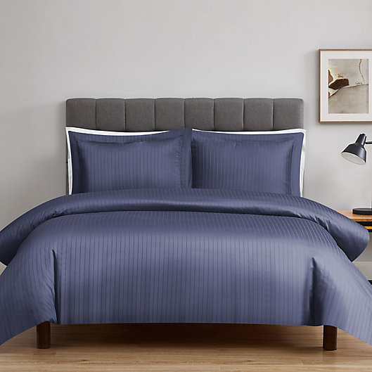 Alternate image 1 for Nestwell™ Pima Cotton Striped 2-Piece Twin Duvet Cover Set in Folkstone Grey
