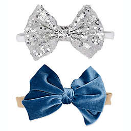 Khristie® 2-Pack Velour and Sequin Bow Headband Set in Blue/Silver