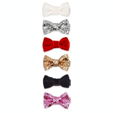 Khristie&reg; 6-Pack Assorted Glitter and Velvet Bow Hair Clips. View a larger version of this product image.