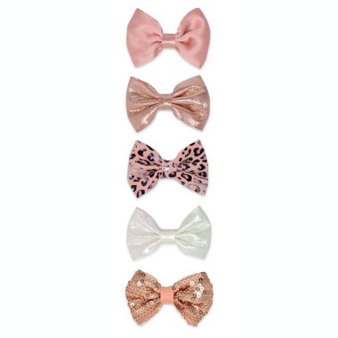 Khristie&reg; 5-Pack Assorted Textured Bow Hair Clips. View a larger version of this product image.