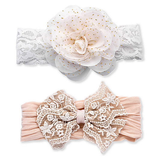 Alternate image 1 for Khristie® 2-Pack Lace and Flower Headbands in Taupe/White
