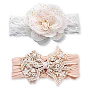 Khristie&reg; 2-Pack Lace and Flower Headbands in Taupe/White