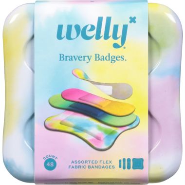 Welly&trade; Bravery Badges 48-Count Standard Flex Fabric Assorted Color Wash Bandages. View a larger version of this product image.