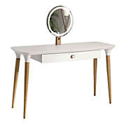 Manhattan Comfort&copy; HomeDock Vanity Table with LED Mirror in White/Cinnamon