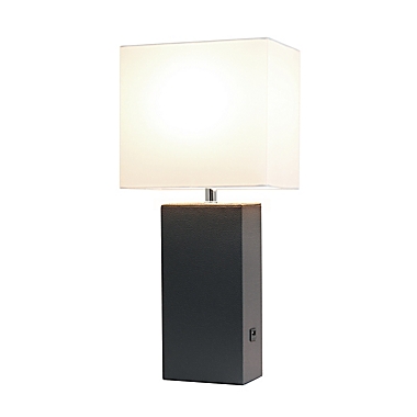 Elegant Designs Leather Table Lamp with Fabric Shade. View a larger version of this product image.