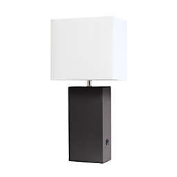 Elegant Designs Leather Table Lamp with Fabric Shade