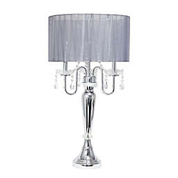 Elegant Designs Crystal Drop 3-Light Table Lamp in Grey with Linen Shade