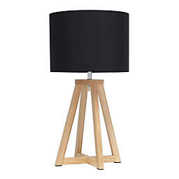 Interlocked Triangular Table Lamp in Natural with Black Shade
