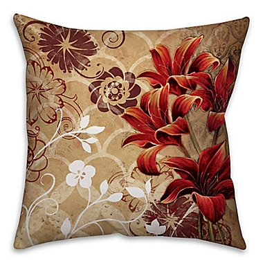 Spice Floral Things 16-Inch Square Throw Pillow in Red/Beige. View a larger version of this product image.