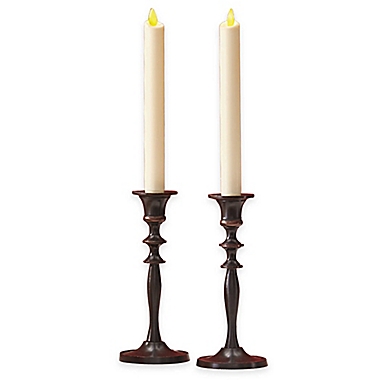Luminara&reg; Real-Flame Effect 8-Inch Battery Operated Taper Candles in Ivory (Set of 2). View a larger version of this product image.