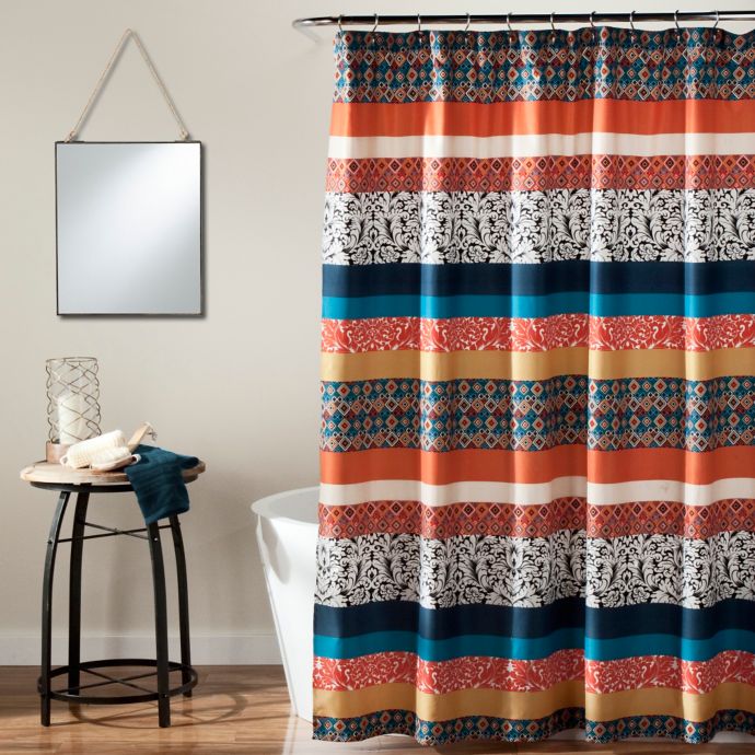 Boho Stripe Shower Curtain in Turquoise/Orange | Bed Bath & Beyond