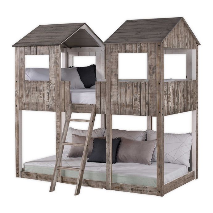 Tower Twin Over Twin Bunk Bed In Rustic Dirty White Bed Bath Beyond