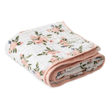 Little Unicorn Watercolor Roses Cotton Muslin Original Quilt in Pink. View a larger version of this product image.