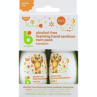Babyganics&reg; 2-Pack 1.69 oz. On-the-Go Alcohol-Free Foaming Hand Sanitizer in Mandarin. View a larger version of this product image.