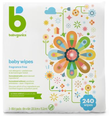 Babyganics&reg; 240-Count Fragrance-Free Face, Hand and Baby Wipes
